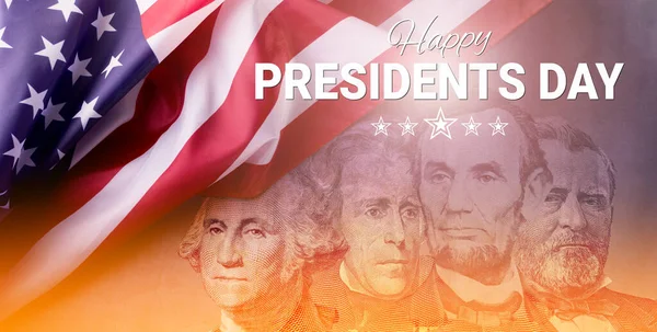Happy Presidents Day Concept National Flag Vastaan Kollaasi Neljä Yhdysvaltain — kuvapankkivalokuva