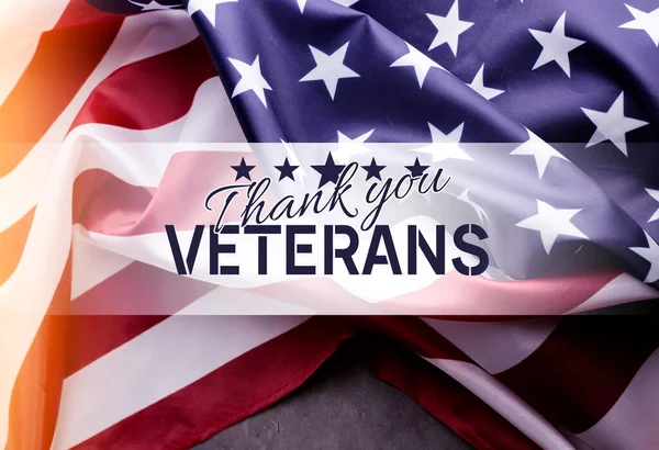 Thank you Veterans concept Banner with United States National Flag. Veterans day concept.