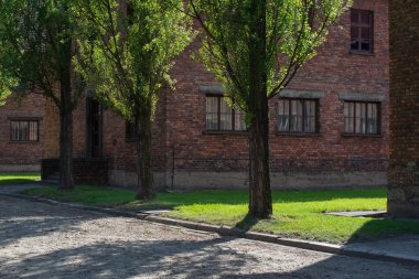 June 15 2022: Oswiecim, Poland. Brick Barracks in Auschwitz Birkenau Concentration Camp, That was Biggest in Eastern Europe. Holocaust Remembrance Day 27th of January