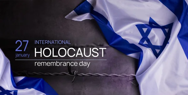 홀로코스트 기념일 Yom Hashoah 입니다 바탕에 철조망 이스라엘의 깃발이다 유대인을 — 스톡 사진
