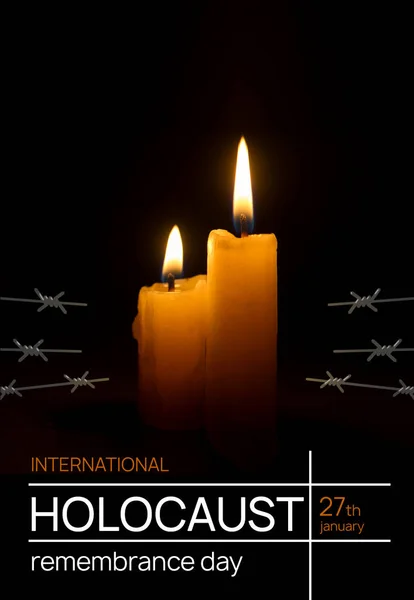 Šablona Dne Památky Holocaustu Yom Hashoah Jasně Hořící Svíčky Davidova — Stock fotografie