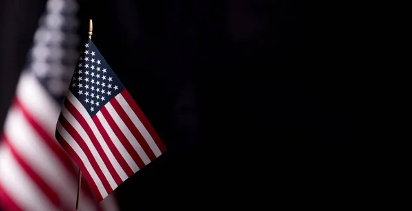 Bandiera Americana Sullo Sfondo Blu Navate Con Spazio Vuoto Testo — Foto Stock