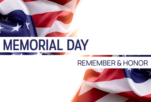 Memorial Day Banner Template with the official flag of the United States of America against a white background. Honor to all who served.
