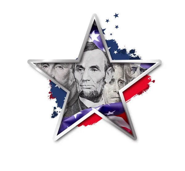 Collage Amerikanska Presidenter Porträtt Skuren Dollarsedlar Klippt Mask Form Stjärna — Stockfoto