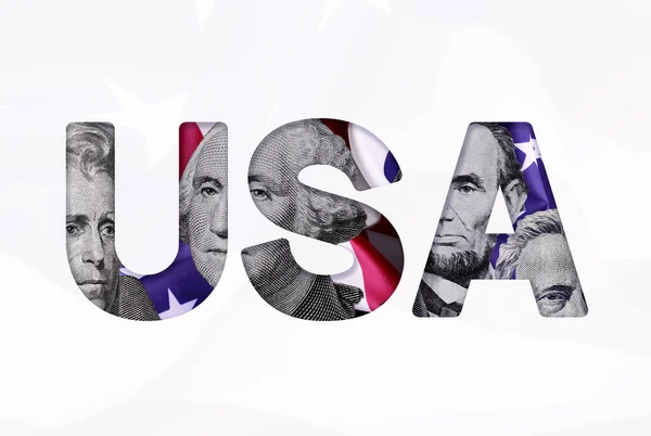 Collage Amerikanska Presidenter Porträtt Skuren Dollarsedlar Klippt Mask Usa Förkorta — Stockfoto