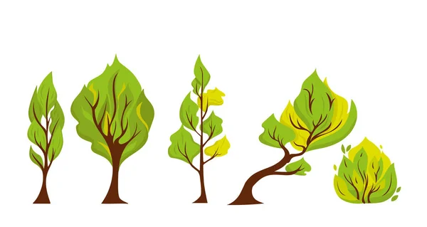 Set Yang Berbeda Pohon Datar Dan Semak Semak Desain Vektor - Stok Vektor