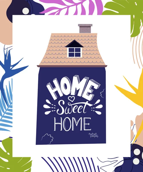 Home Doce Home Vector Letras Ilustração Com Casas Doodle Bonito — Vetor de Stock