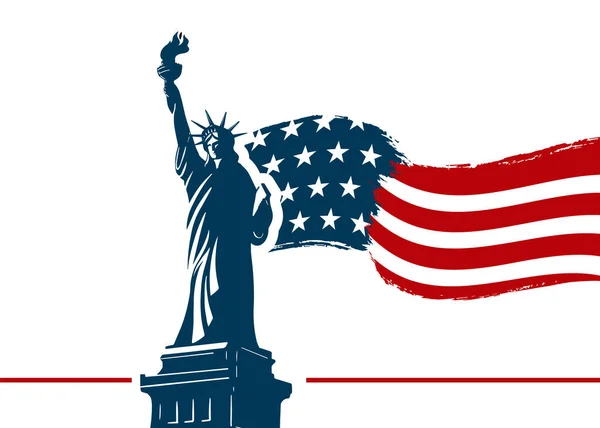 Frihetsgudinnan Och Usa National Flag Banner Mall Till Minnesstunder September — Stock vektor