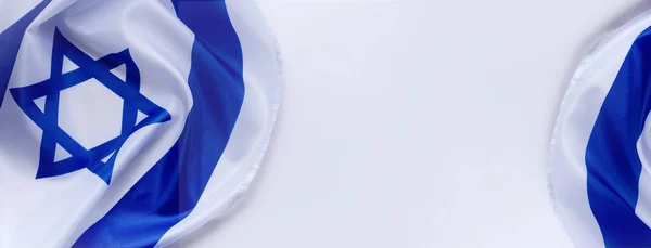 Banner Oficiální Vlajkou Izraele Bílém Pozadí Prázdným Prostorem Pro Text — Stock fotografie