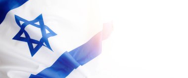 Banner with Official flag of Israel on a white background and empty space for text. Israeli flag for Jewish Holidays and independence day. clipart