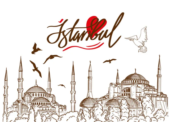Esquisse Dessin Une Ayasofya Mosquée Sainte Sophie Mosquée Bleue Istanbul — Image vectorielle