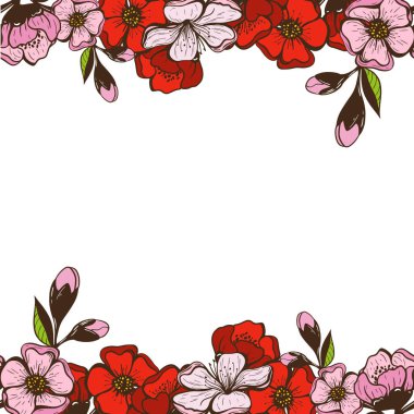 Sakura 'nın bahar çiçeklerinin kusursuz sınırı. Bahar şenliksiz çiçek çerçevesi. Bahar festivali için, kadınlar için ya da anneler günü için iyi.