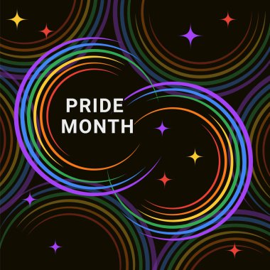 Pride design concept. LGBT Abstract background with Symbols and geometric forms in rainbow colors against black background. Rainbow community poster for LGBT History Month.