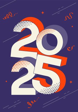 2025 Yeni Yıl Posterleri, Tebrik Kartları ya da pankartlar için Yaratıcı Tasarım. Logo Metni 2025 tasarımı Mutlu yıllar kutlaması konsepti.