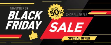 Kara Cuma Büyük Satış Pankartı. Podyumlarda Hediye Kutuları. 29 Kasım 'da indirimli teklif. Geleneksel Çevrimiçi ve Çevrimdışı Alışveriş Satışı. Vektör İllüstrasyonu.