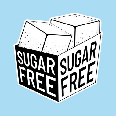 Sugar Free Label Düzeni. Şeker küpleriyle vektör işaretleri. Dünya Diyabet Günü Konsepti. Siyah beyaz şeker etiketi yok..