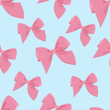 Sevgililer gününüz kutlu olsun. Hediyeler, kalpler, pembe fiyonklar, kurdeleler ve renkli konfetiyle kusursuz desenli vektör çizimi. Hediye kutuları veya kumaş tasarımı için kağıt tasarımı paketleniyor.