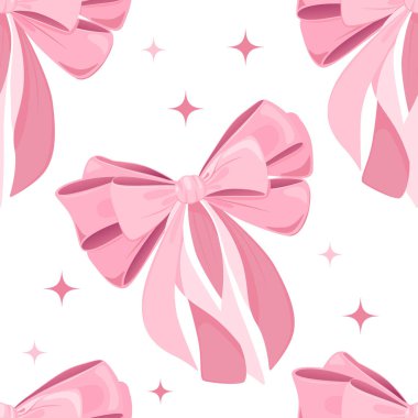 Happy Saint Valentines day seamless pattern vector illustration with gifts, hearts, pink bows and ribbons and colorful confetti. Wrapping paper design to gift boxes or fabric design. clipart