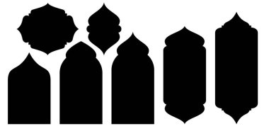 Arap çerçeveleri ayarlandı. İslami kapı ve kemer şekilli siyah siluetler. Tasarımda sınır olarak kullanmak için iyi
