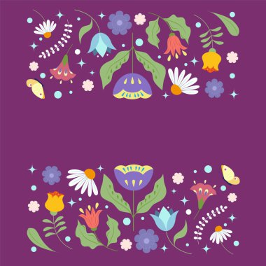 Bahar mevsimi süsü. Çiçekli desenler, bahar sezonluk satış geçmişi, sosyal medya paylaşımı ve ambalaj için iyi. Vektör illüstrasyonu