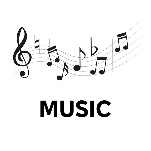 Music notes on the wavy lines isolated on white background. Vector design element for music festival, poster or flyer.