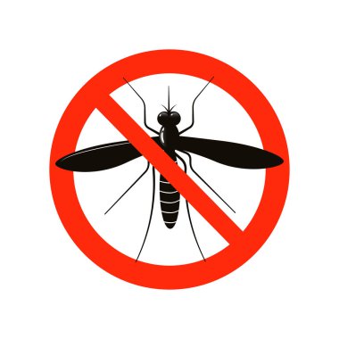Sivrisinekler için uyarı işareti. Tehlikeli kırmızı daire işareti. Zika Virüs Sıtma Alarmı