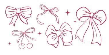 Robot resim stili, kurdele ve pembe kurdeleyle sarılı bir zarf seti. Çıkartmalar ya da tasarım öğeleri için iyidir. Doğum günü partisi, Sevgililer Günü hediye kartı, düğün kartı..