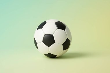 High-quality photo of a classic black and white soccer ball on a pastel melon gradient background with soft shadow and subtle vignette. Clean, sharp, noise-free image in 16:9 format.