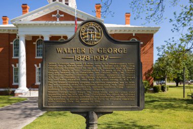Preston, Georgia, USA - April 19, 2022: Plaque tells the history of Walter F George