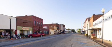 Dawson, Georgia, USA - April 19, 2022: The old business district on Main Street