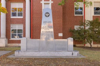 Wewoka, Oklahoma, USA - October 15, 2022: War Memorial at the Seminole County Courthouse
