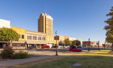 Enid, Oklahoma, USA - October 17, 2022: The old business district on Grand Avenue