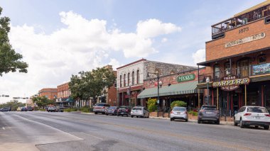 San Marcos, Texas, USA - October 14, 2022: The old business district on Hopkins Street