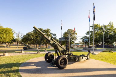 Shawnee, Oklahoma, USA - October 15, 2022: The Veteran Memorial Park next to the Pottawatomie County Courthouse