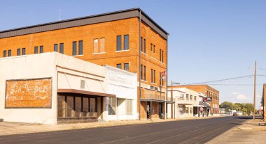 Sallisaw, Oklahoma, USA - October 15, 2022: The Sallisaw City Hall and the old business district on Choctaw Avenue