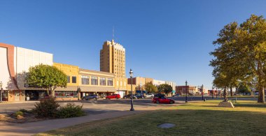 Enid, Oklahoma, USA - October 17, 2022: The old business district on Grand Avenue