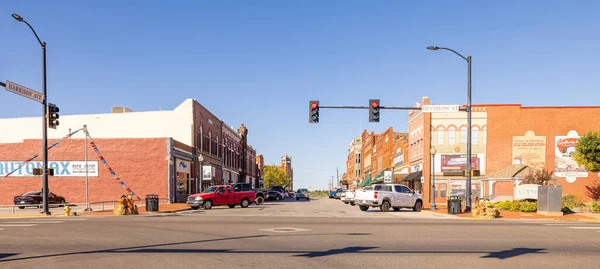Guthrie, Oklahoma, USA - October 17, 2022: The old business district on Harrison Avenue