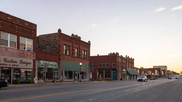 Okemah, Oklahoma, USA - October 15, 2022: The old business district on Broadway Street