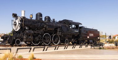 Ardmore, Oklahoma, USA - October 19, 2022: Steam Engine display at the Amtrak Train Station