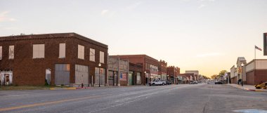 Okemah, Oklahoma, USA - October 15, 2022: The old business district on Broadway Street
