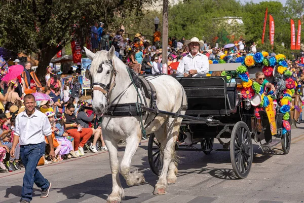 2022年4月8日 美国得克萨斯州圣安东尼奥 花坛之战 Battle Flowers Parade 骑马拉车 — 图库照片