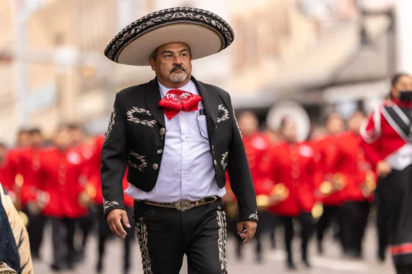 stock image Brownsville, Texas, USA - February 26, 2022: Charro Days Grand International Parade, Members of the Perkins Middle School Stalion Band performing at the parade