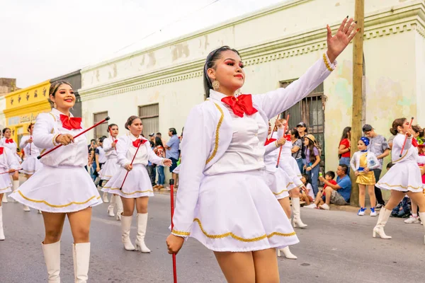Matamoros Tamaulipas México Febrero 2023 Desfile Fiestas Mexicanas Animadoras Cbtis —  Fotos de Stock
