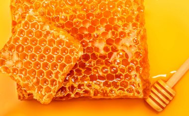 Organic  Honey and  Honeycomb as a  background, top view. Wallpaper