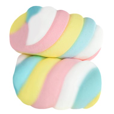 Colorful Marshmallows isolated on white background. Heap of marshmellows closeu