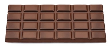 Dark Milk chocolate bar isolated on white background. Flat lay, top view. Sweet chocolate food concep