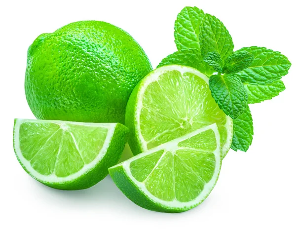 Limão Isolado Sobre Fundo Branco Frutas Cítricas Limão Com Folha — Fotografia de Stock