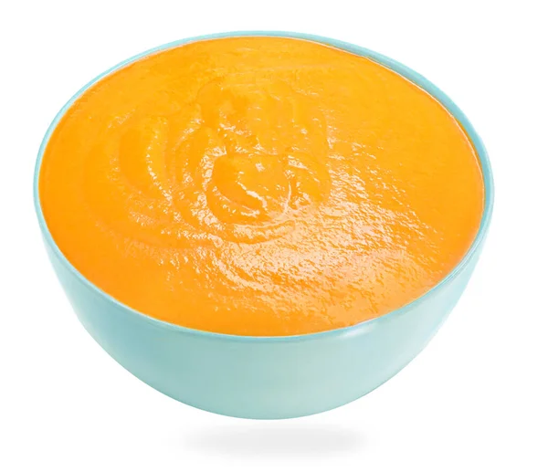 南瓜奶油汤盛在碗里 与白色背景隔离 壁球汤闭锁 — 图库照片