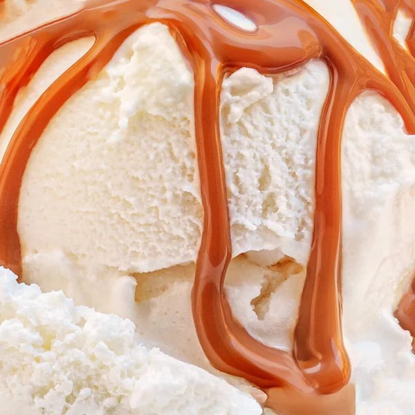 Karamelli Karamel Soslu Vanilyalı Dondurma Topları Desen — Stok fotoğraf