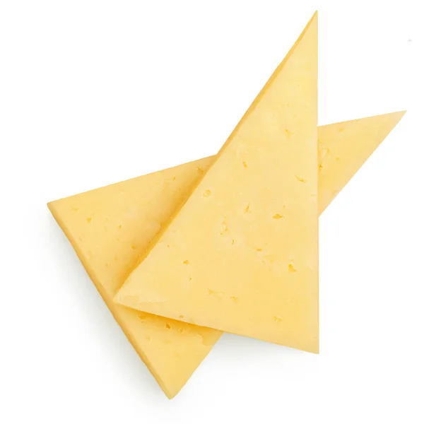 Sýrové Kousky Trojúhelníky Izolované Bílém Pozadí Zralý Pohled Shora Sýr — Stock fotografie